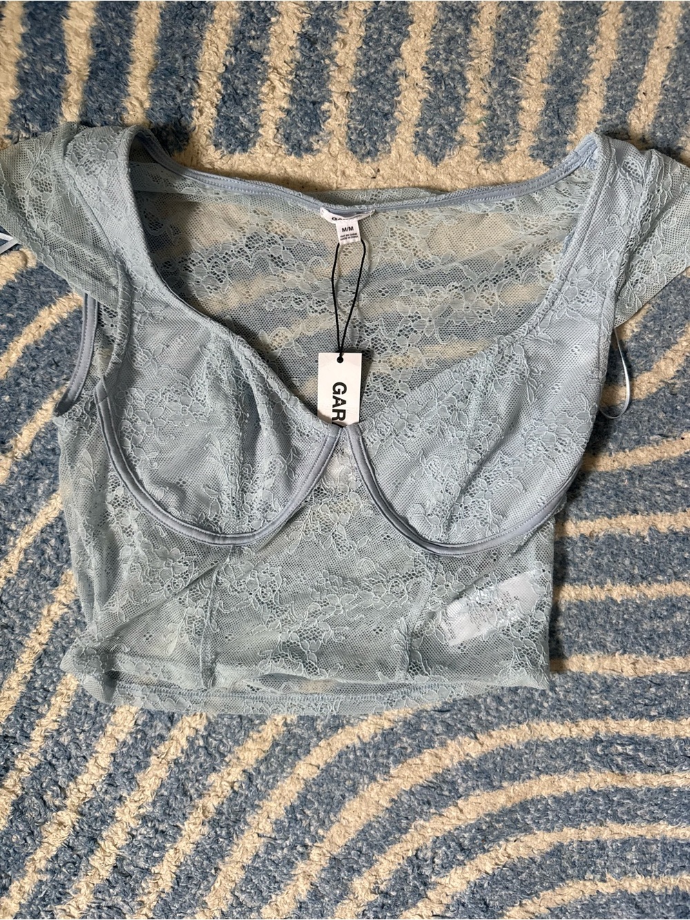 Garage Lace Longline Bralette Top in Light Blue
